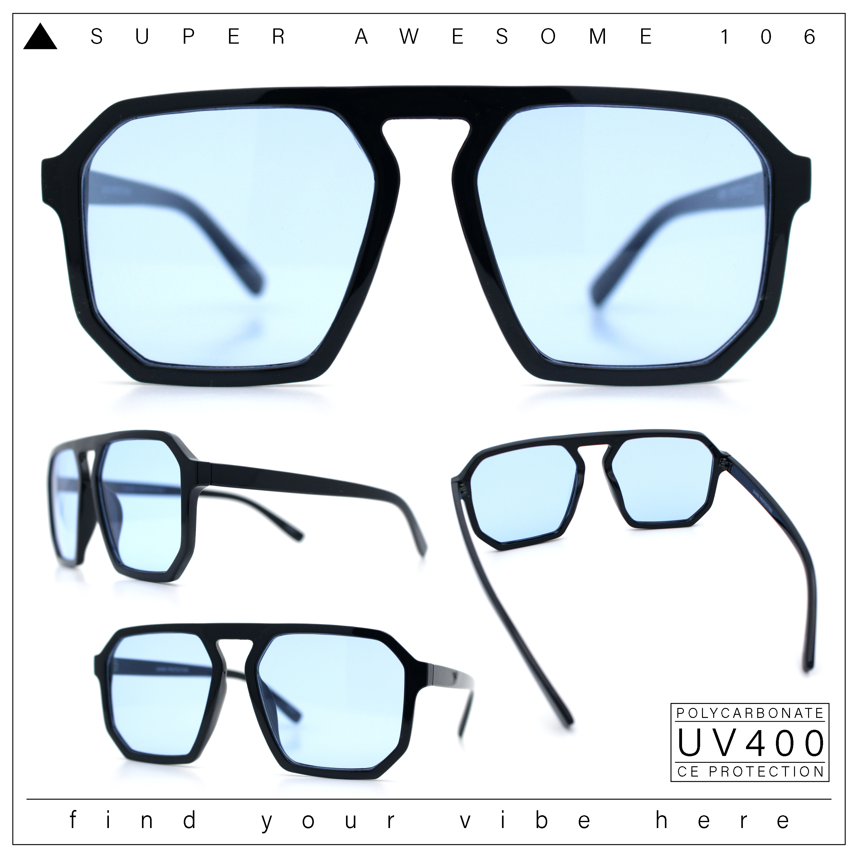 Mens Octagon Geometric Plastic Racer Mob Pilots Sunglasses Blue