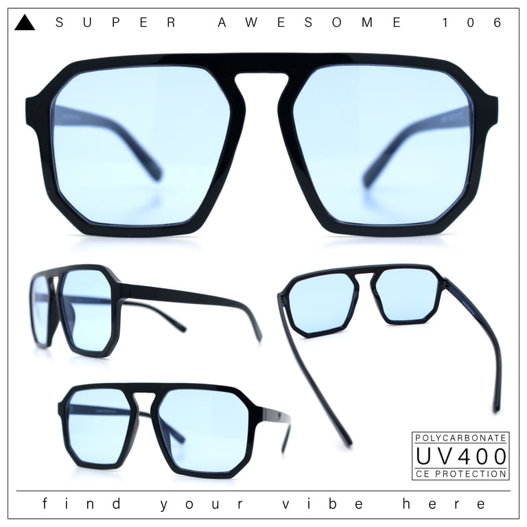 Mens Octagon Geometric Plastic Racer Mob Pilots Sunglasses Blue