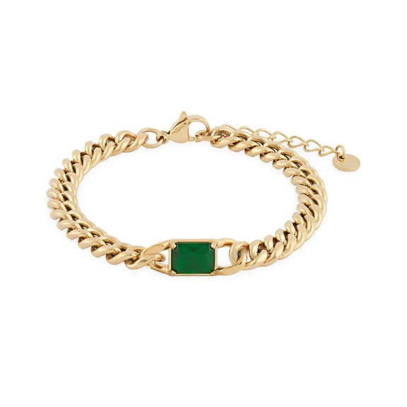 Opulence Chunky Emerald Baguette Stone Bracelet In 18K Gold Plated Stainless Steel