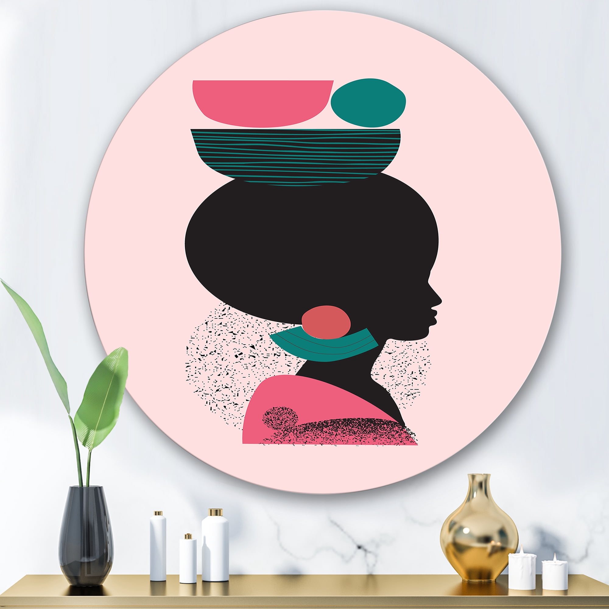 Designart 'Ethnic Geometric Silhouette of African American II' Modern Circle Metal Wall Art 36x36 - Disc of 36