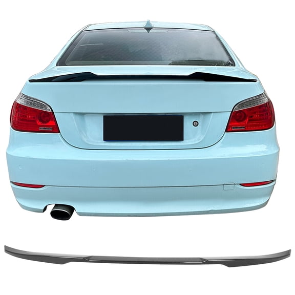 Ikon Motorsports Trunk Spoiler Wing Compatible with 2004-2010 BMW E60 5 Series Sedan 2006-2010 M5 Sedan, M4 Style Carbon Fiber Print ABS Rear Trunk Lid Spoiler Lip