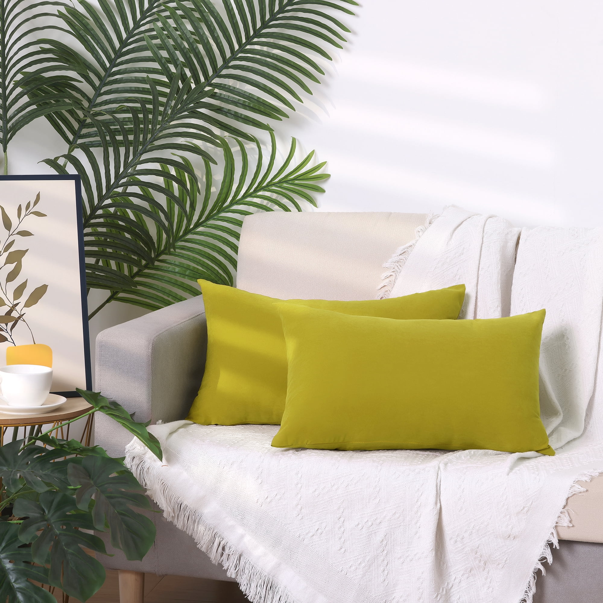 Unique Bargains 4 Pcs Solid Color Pillowcases Hidden Zipper Pillow Covers Turmeric 12" x 20"