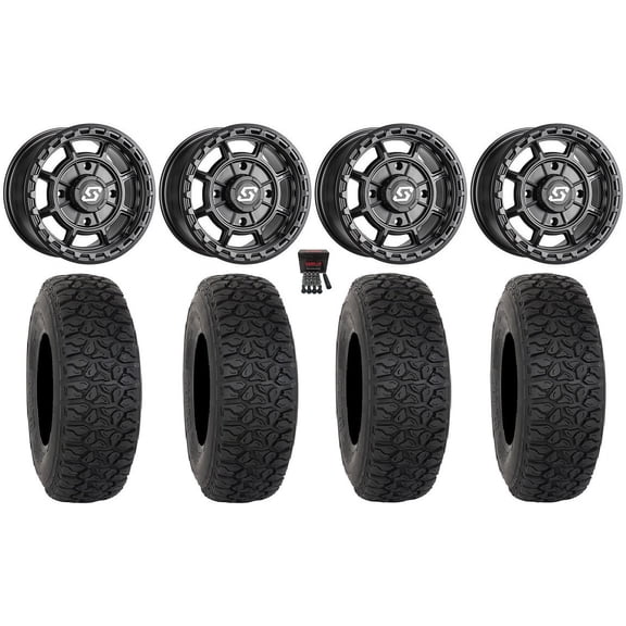 Sedona Rift 15x7 Wheels Black 32" DX440 Tires Sportsman RZR Ranger