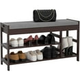 thumbnail image 5 of Homfa Bamboo Storage Bench with 2 Tiers Shoe Rack, Bathroom Shoe Bench Bed End Stool with Flip Top and Padded Seat, Vintage (up to 7 Shoes), 5 of 7