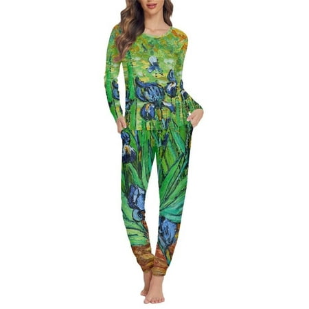 

Renewold Stretchy Pajamas for Women Irises in the Garden Vincent Van Gogh Long Sleeve Pullover Tops Set 2 Pieces Stylish Ladies s Loungewear Nightgown Tops Size 5XL