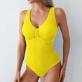 thumbnail image 2 of UTSJKR Women One Piece Swimsuit Trendy Casual Summer Solid Ribbed Monokini Swimwear Classic V Neck Low Back Bathing Suit Yellow 10, 2 of 6