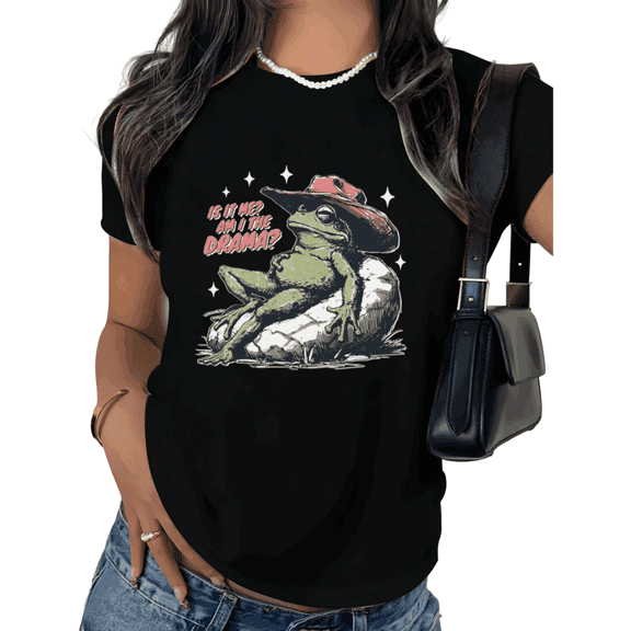 Black Pattern Drama Frog Western Hat Tshirt Pattern Tees S-5XL Tops