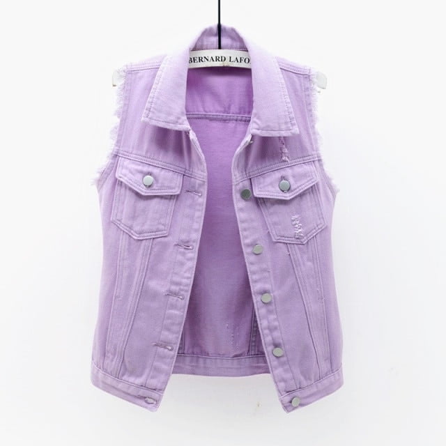 U.Vomade Automne Débardeur Sans Manches en Denim pour Femme Grande Taille Haut Décontracté Veste en Jean