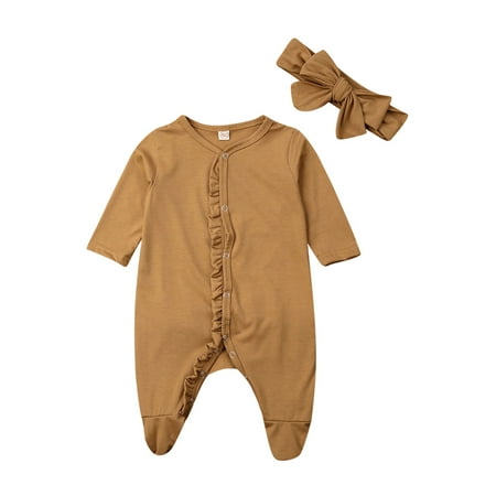 

IZhansean Newborn Baby Boy Girl Autumn Clothes Romper Bodysuit+Headband Sleepwear Pyjamas Yellow 3-6 Months