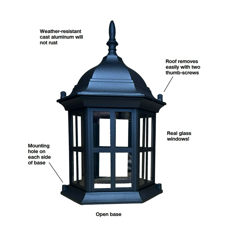i morgen Monumental kranium Lawn Lighthouse Replacement DIY Aluminum Top. Black Lighthouse Topper with  Glass Windows. - Walmart.com