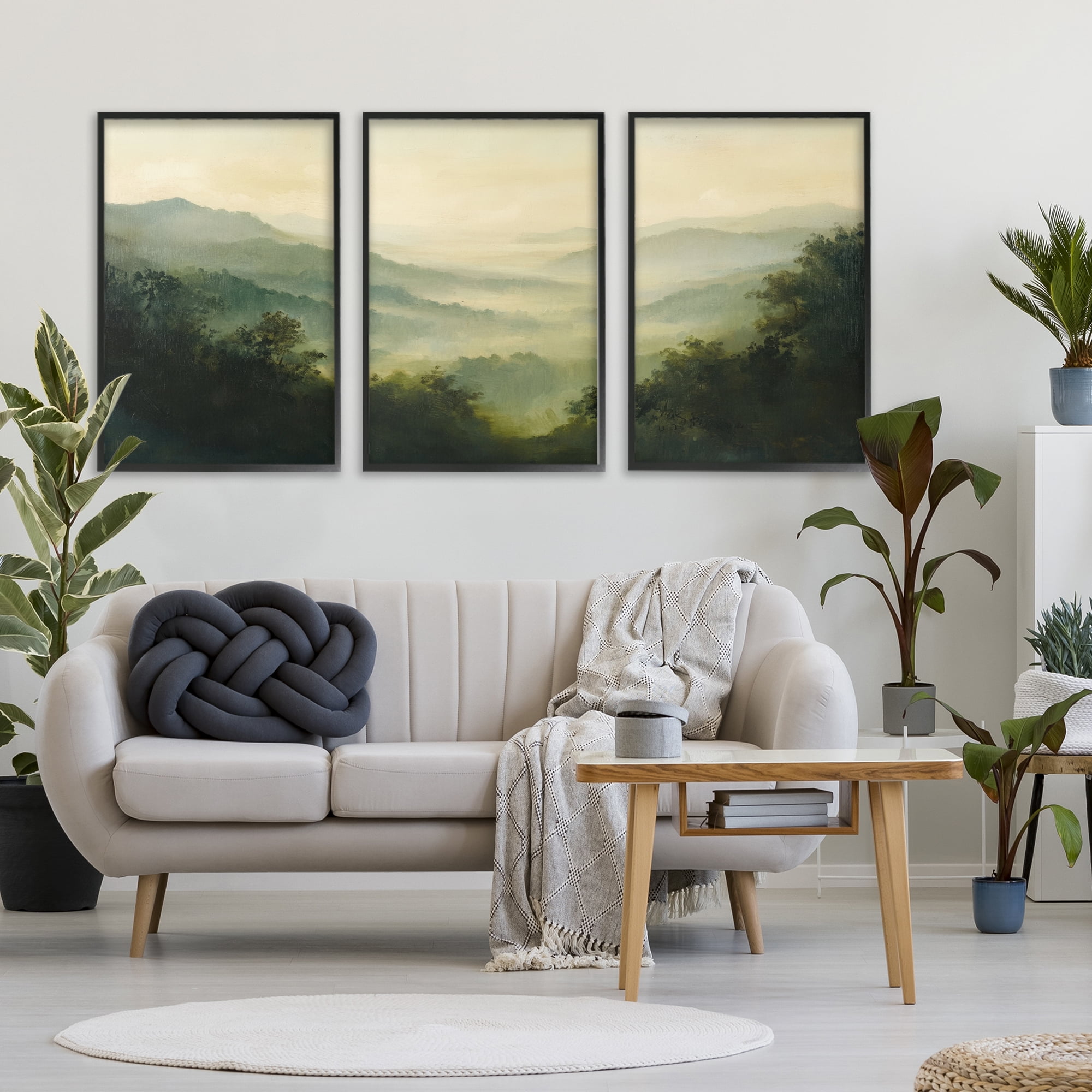 Stupell Industries Through The Haze Mountain Panorama 3 Piece Black Framed Giclee Art Set, design by Petal Prints Design