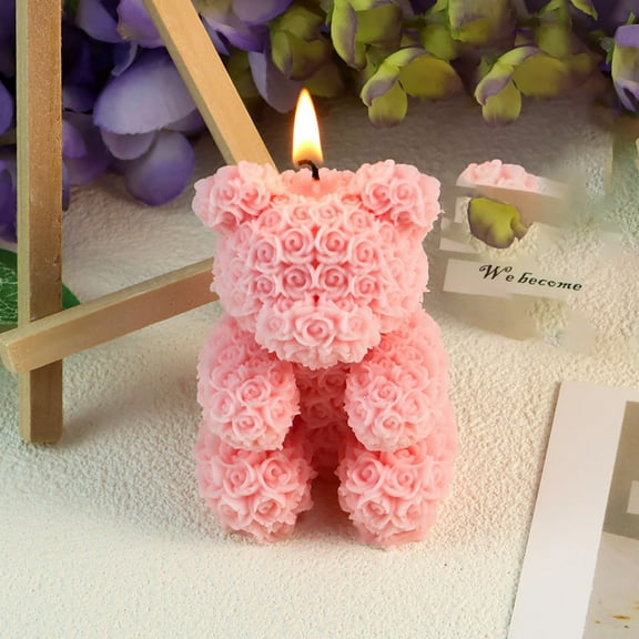 Kabnic 3D Rose Bear Candle Molds, Valentine's Day Silicone DIY Molds for Heart Bear or Rose Bear Candles | Wax, Ceramic, Clay Craft Making | Mother's Day, Birthday Gift