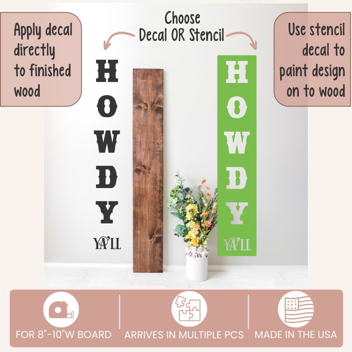Howdy Ya'll Vertical Lettering Vinyl Decal Sticker for Tall Wood Porch Sign Sitter – DIY Western Farmhouse Entryway Decor, Die-Cut Matte Finish – Made in USA, 6ft, Honey