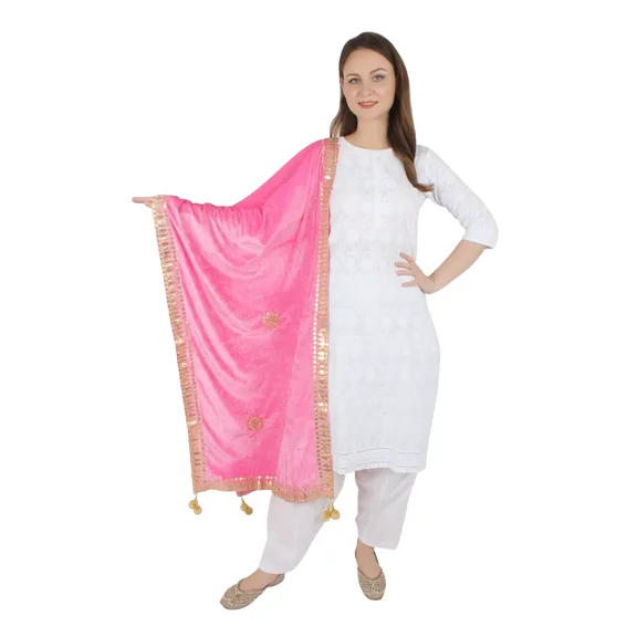 BABY PINK Velvet Scarf Gota Patti Four Side Work Party Wear Dupatta/Chunni Shawl