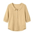thumbnail image 4 of hoksml Women's Cotton Collared Blouse, 3/4 Sleeve Henley Button Tunic Top, Casual Loose Fit Solid Color Shirt, 4 of 8