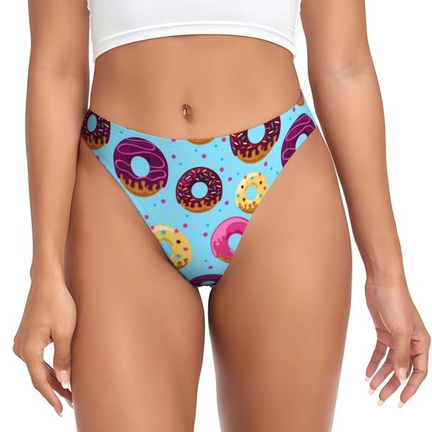 Balery Donuts Tangas de Algodón para Mujer con Estampado – Ropa Interior Sexy, Transpirable, G-string-Large