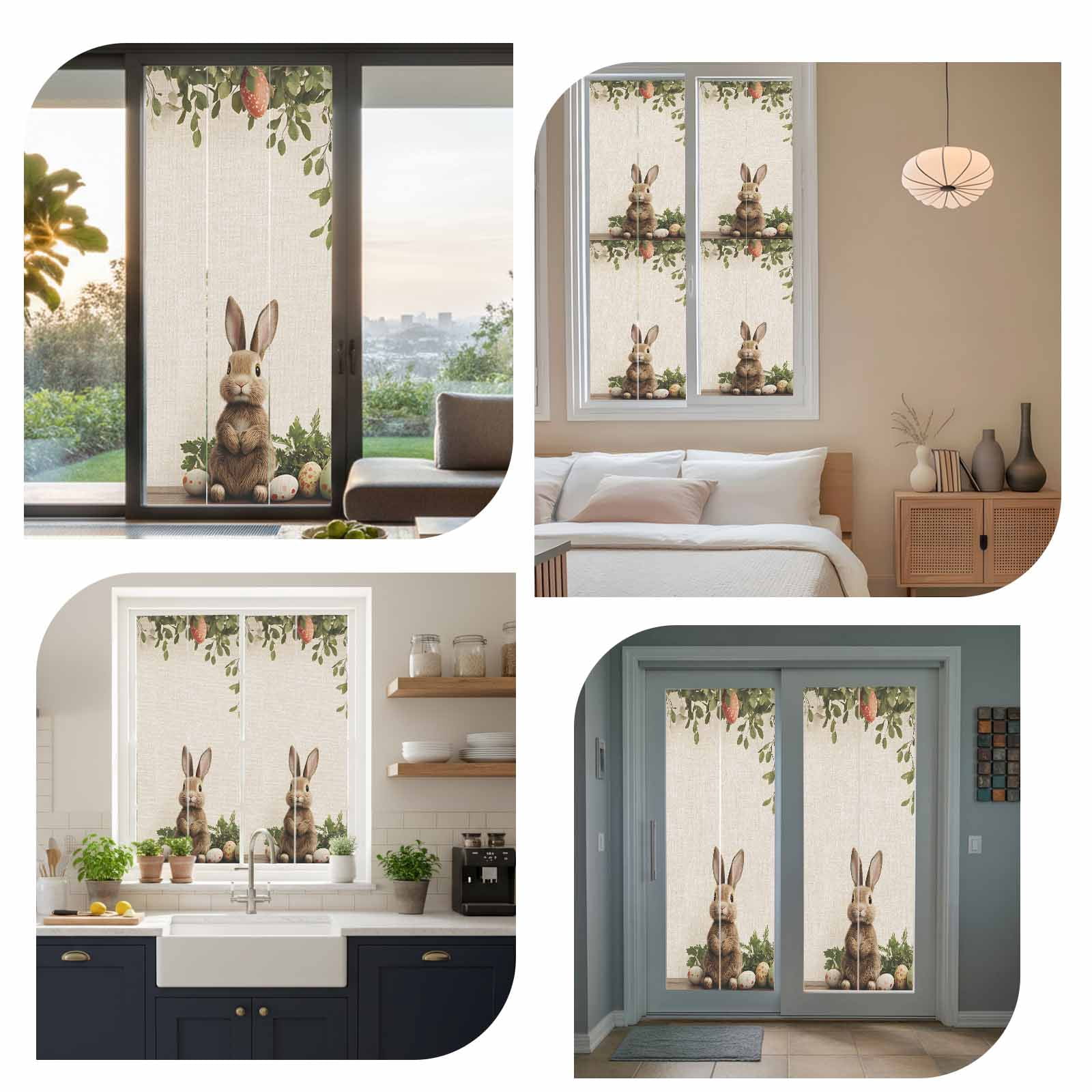 Easter Bunny Window Privacy Film, Eggs Basket Frosted Glass Window Clings Static Cling UV Heat Blocking Reusable Door Sticker for Bathroom 23.6 x 59 Inch