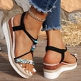 thumbnail image 3 of Espadrilles for Women Open Toe Wedge Sandals Boho Braided Band Beaded T-Strap 2026 Beach Vacation Shoes Black Size 9, 3 of 8