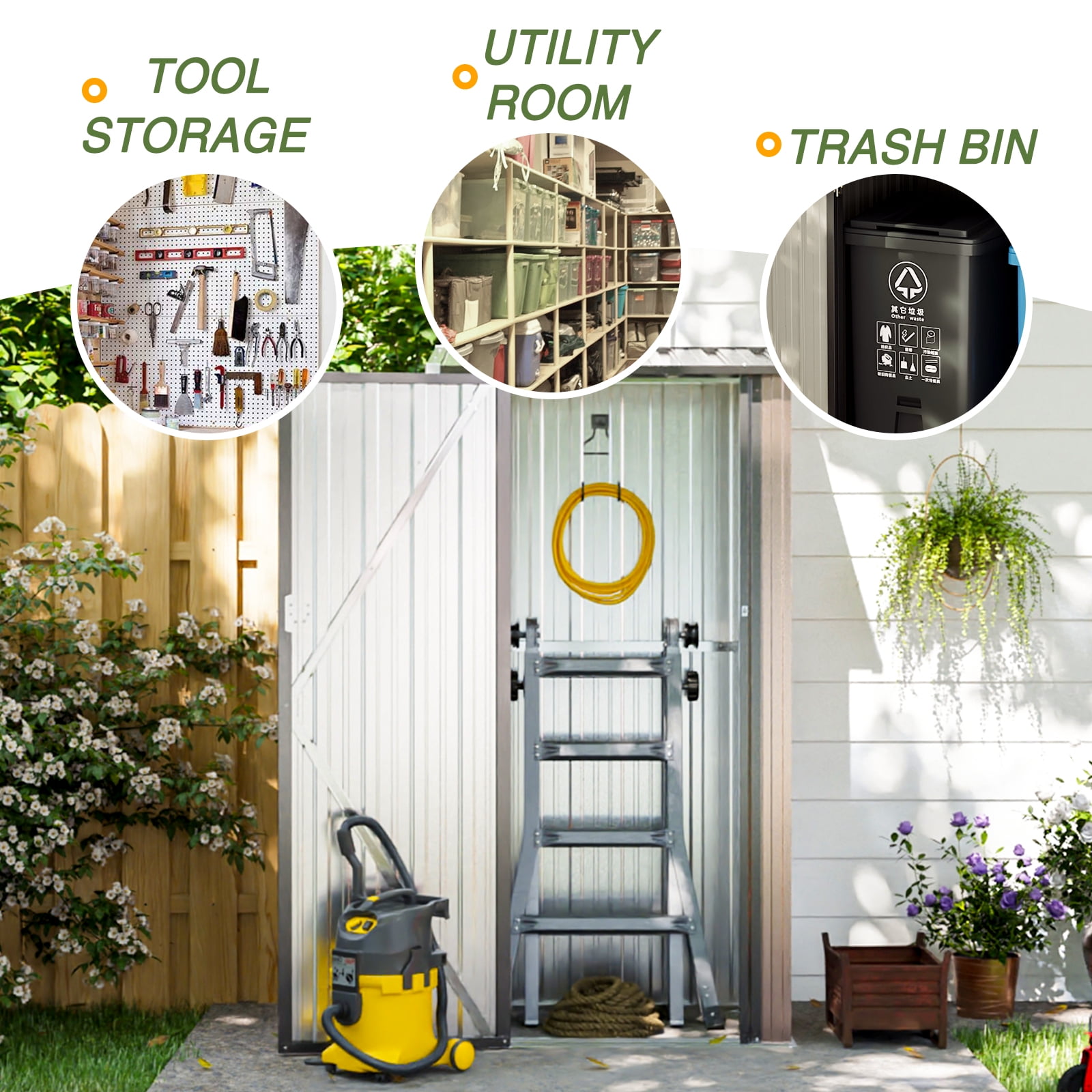 Aoxun 3x2.1ft Outdoor Metal Storage Shed with Lockable Doors, Steel Utility Tool Shed, Brown