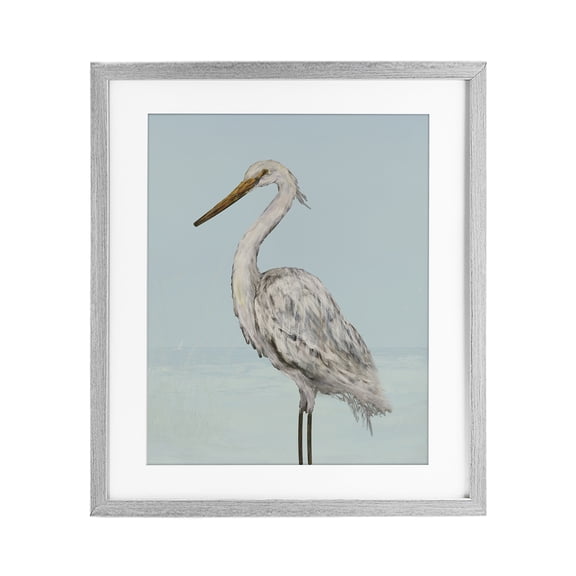 Stupell Industries Tropical Coastal Heron Muted Blue Gray Framed Print Under Glass, 17 x 21, by Julie DeRice