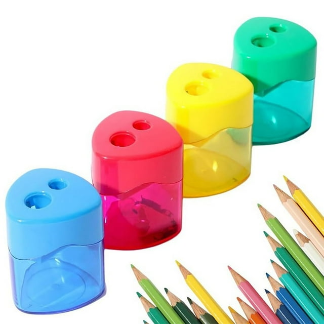 Staron 1PC Double Hole Handheld Pencil Sharpener, Portable Colorful Manual Pencil Sharpeners with Lid