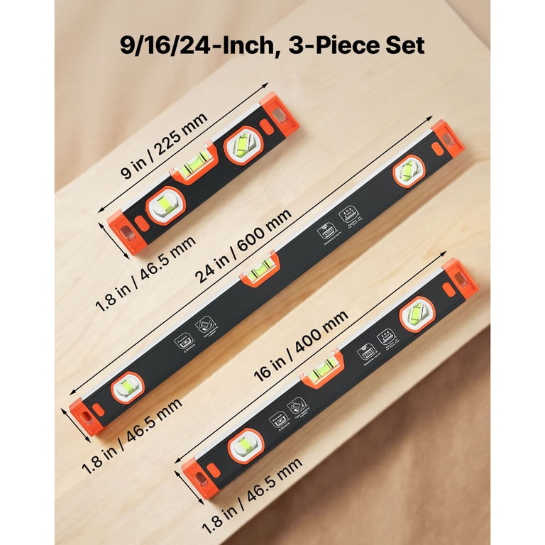 AsterOutdoor 3-Piece Magnetic Torpedo Level Set, 9/16/24 Inch photo 2