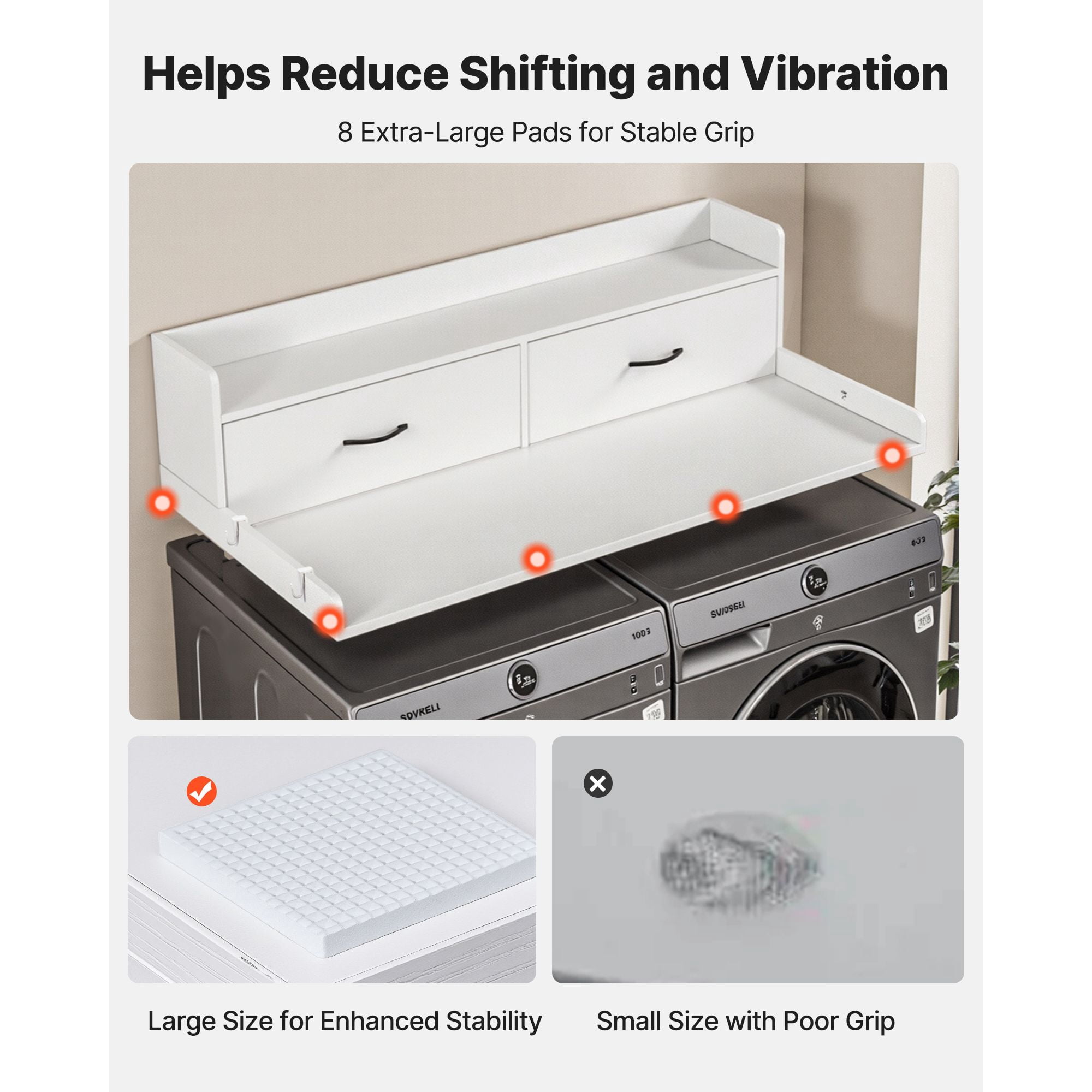 54 x 27.5 in Washer Dryer Countertop with Shelf, Wooden Laundry Topper 2 Drawers Hooks, Machine Top Organization Storage White