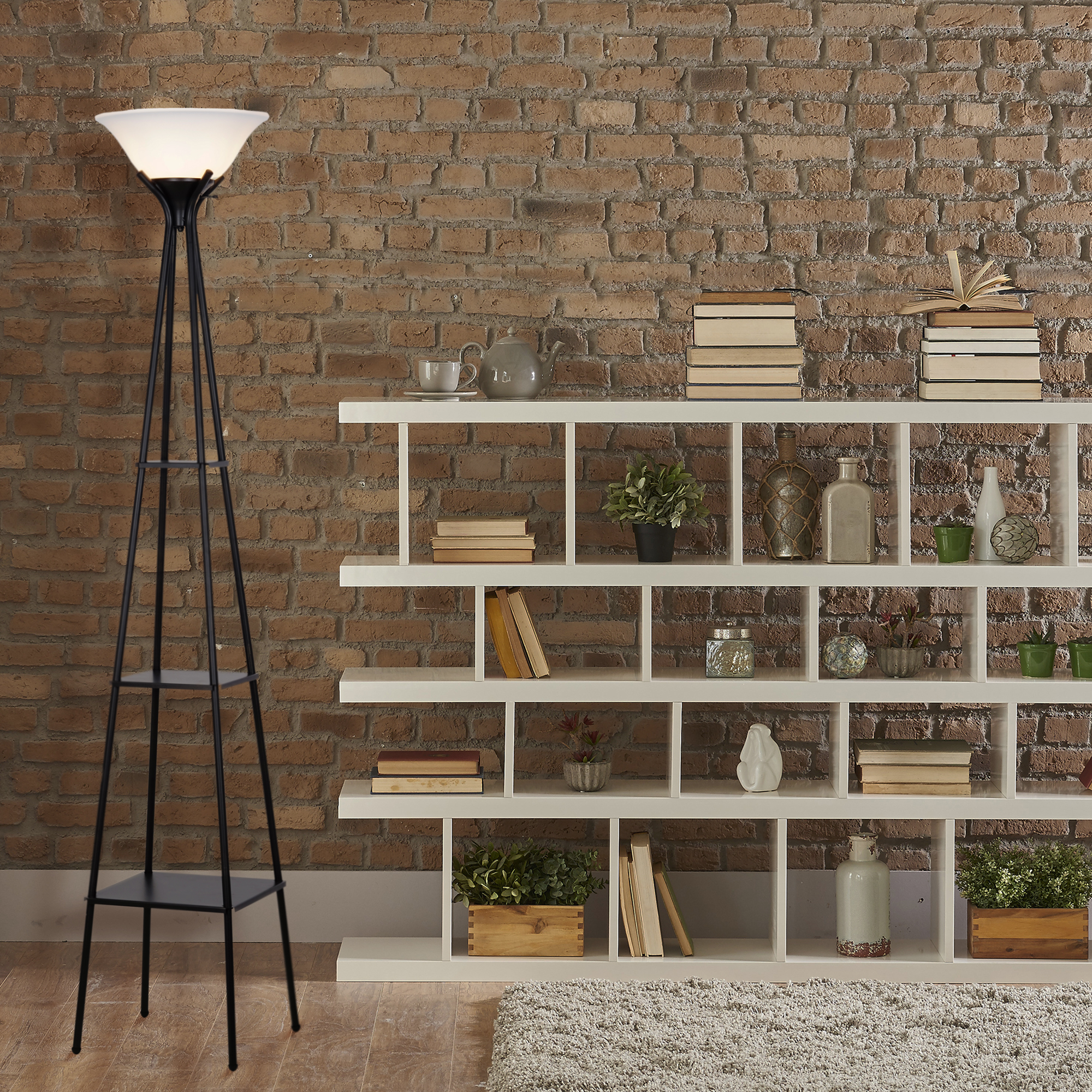Mainstays 69" Metal Etagere Floor Lamp, Charcoal photo 6