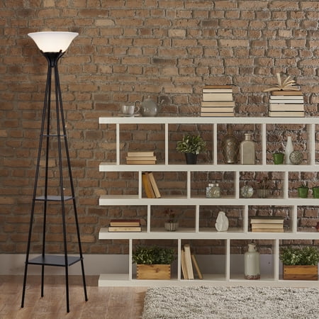MAINSTAYS CHARCOAL FINISH METAL ETAGERE FLOOR LAMP WITH SHELVES