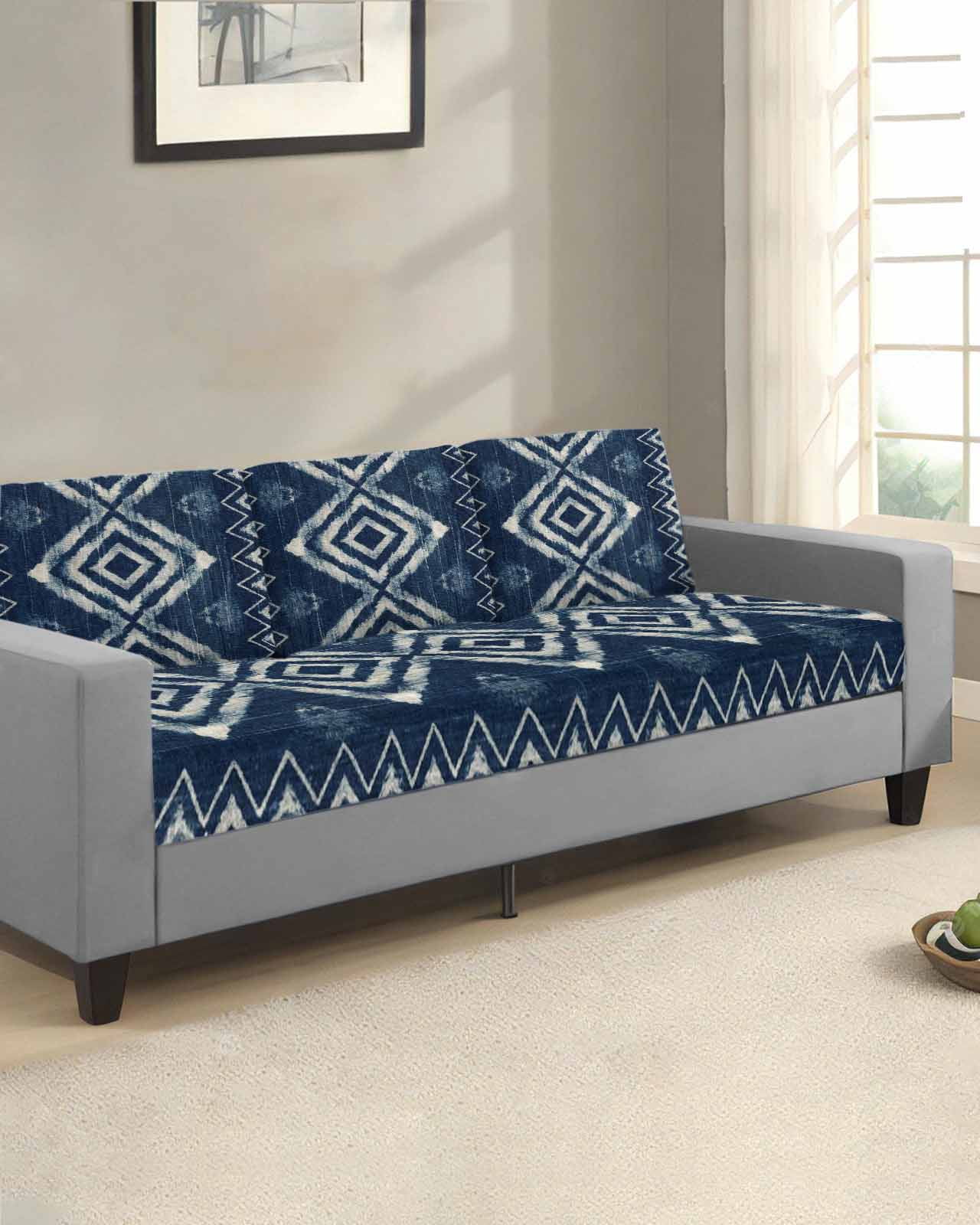 Navy Blue Couch Cushion Covers Stretch, Washable Sofa Seat Covers Individual Seat Cushion Sofa Slipcovers Vintage Tribal Abstract Geometric Tie Dye Art Couch Cover Furniture Protector S-3PCS