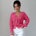 thumbnail image 6 of Women'S Crochet Cardigan V Neck Long Sleeve Decorated Button Down Knit Sweater Tops Rose Red S, 6 of 7