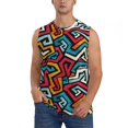 thumbnail image 2 of Lsque Geometry Print Men's Cotton Blend Sleeveless Muscle Shirts (S-3XL)- Moisture Wicking, Odor Protection, UPF 30+,Small, 2 of 8