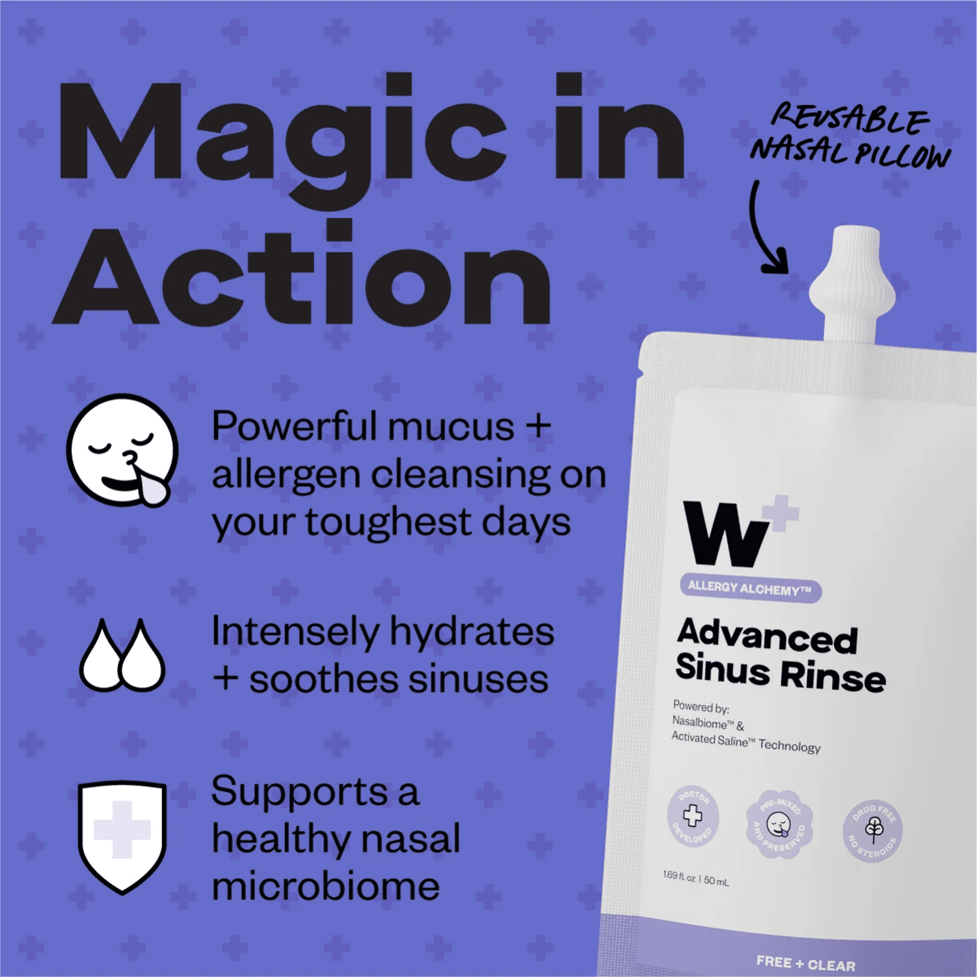 (2 pack) Wizard Wellness Advanced Sinus Rinse, Pre-Mixed Saline Nasal Wash, Drug-Free, Free + Clear, 3-Pack
