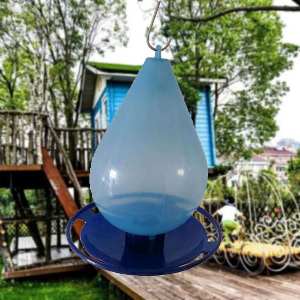 Cheers.US Glass Wild Bird Waterer, Wild Bird Feeder for Outdoors, Teardrop-Shaped Water Cooler for Garden Tree Yard Outside Decoration, Gray-Blue