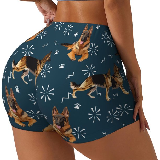 Balery German Shepherd Dog Pantalones cortos de entrenamiento estampados para mujer, sin costuras, ajustados, para gimnasio, yoga, correr, deportes, ejercicio activo, fitness.-Medium