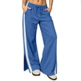 thumbnail image 3 of Tqcoqu Women's High Waist Wide Leg Sweatpants, Lace Side Stripe Drawstring Split Hem Pants with Pockets, Y2K Trendy Casual Athletic Pants, 3 of 9