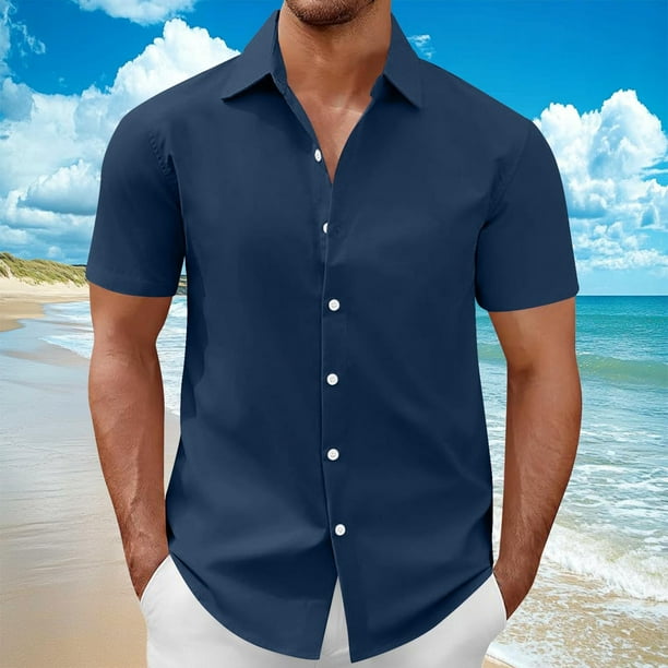 pstuiky Camisas de vestir de manga corta para hombre, Camisa informal de manga corta con cuello vuelto y transpirable para hombre ropa de hombre xxxl