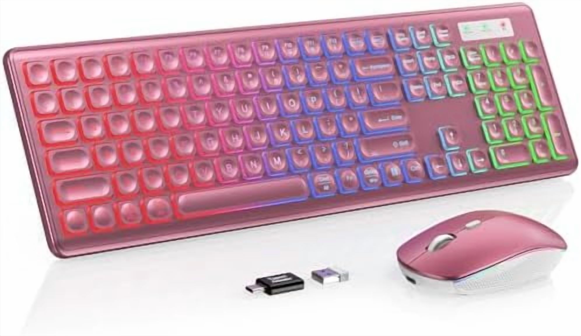 Wireless Keyboard and Mouse Combo, RGB Backlit, Rechargeable & Light Up Letters, Full-Size, Soft Typing, Sleep Mode, 2.4GHz Quiet Keyboard Set for Mac, Windows, Laptop, PC,  (Wine Red)