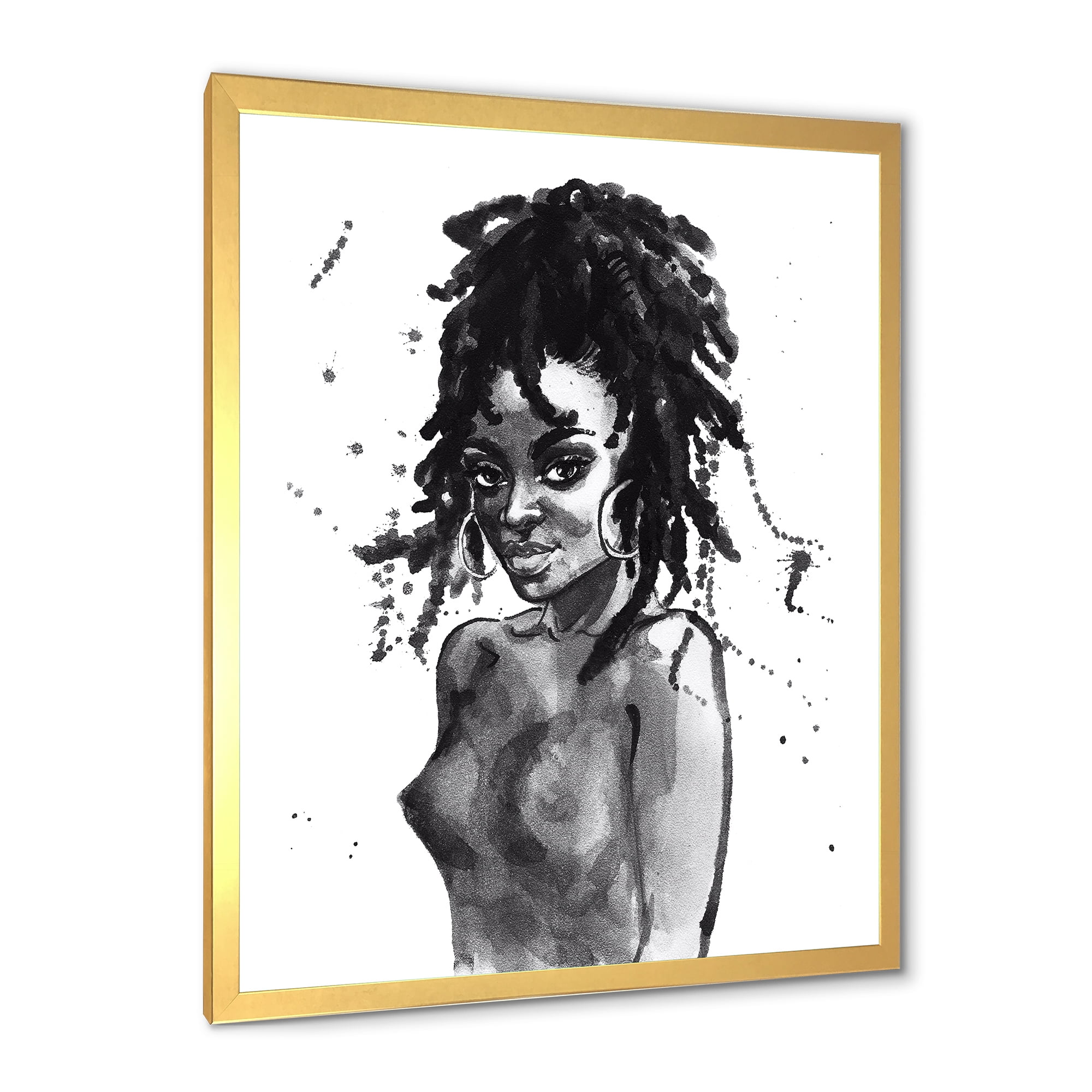 Designart 'Black and White Portrait of African American Woman V' Modern Framed Art Print