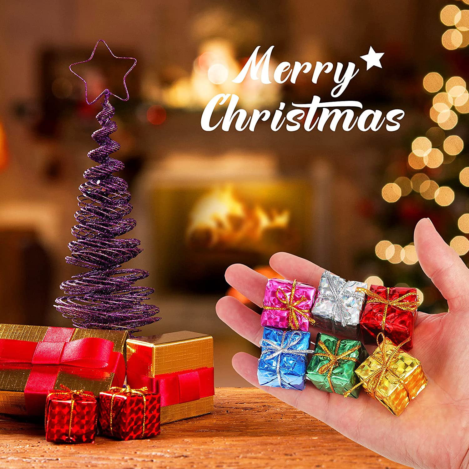 Christmas Sale! 12pcs/lot Shiny Tiny Christmas Ornaments Assorted Color Mini Candy Box Ornaments for Xmas Trees Party Supplies Han, Size: 12 Pcs