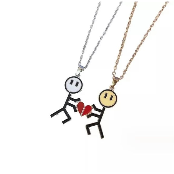 HOOUN 2 Pcs Magnet Heart Best Friend Lover Couple Stick Man Friendship Necklace Gift
