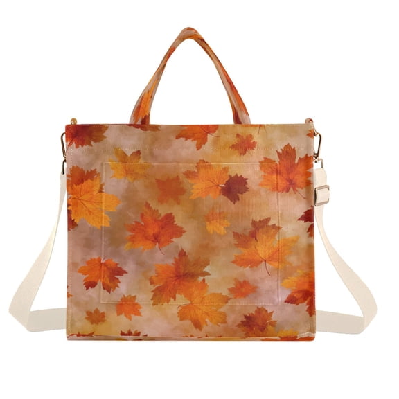 Corduroy Tote Bag for Women Shoulder Handbags Fashion Ladies Purses Satchel Messenger Bags Orange and Brown Autumn Leaves S
