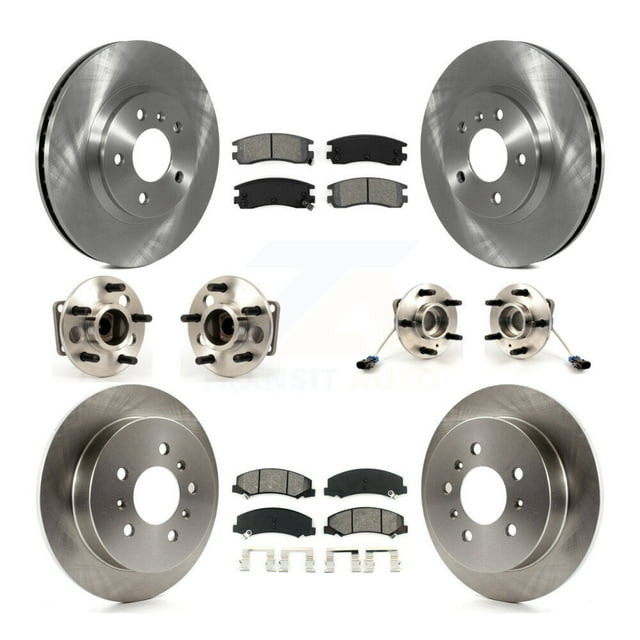 Transit Auto Front Rear Hub Bearings Assembly Disc Brake Rotors and Semi-Metallic Pads Kit (10Pc) for Car Chevrolet Impala Monte Carlo - Left Right Side (Driver Passenger) KBB-115348
