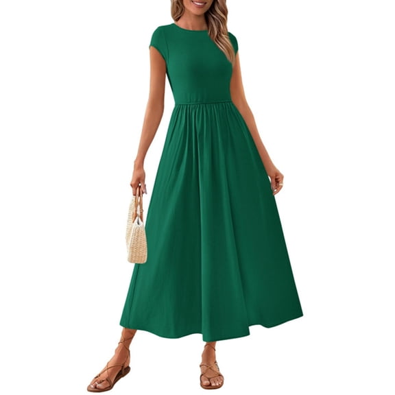 PRETTYGARDEN Women's Summer Casual Long Dresses Cap Sleeve Patchwork A Line Flowy Modest Elegant Homecoming Maxi Dress