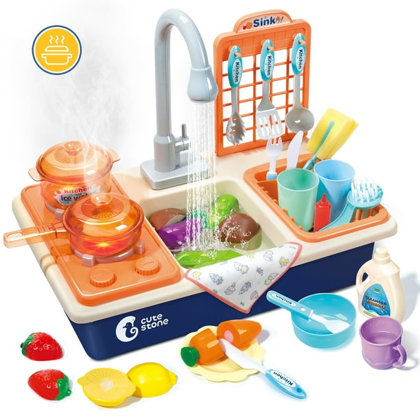 Toy Kitchen Sink With 26 Piece Accessory Play Set Sink Toy For Kids With Running Water Play House Role Play Walmart Com Walmart Com
