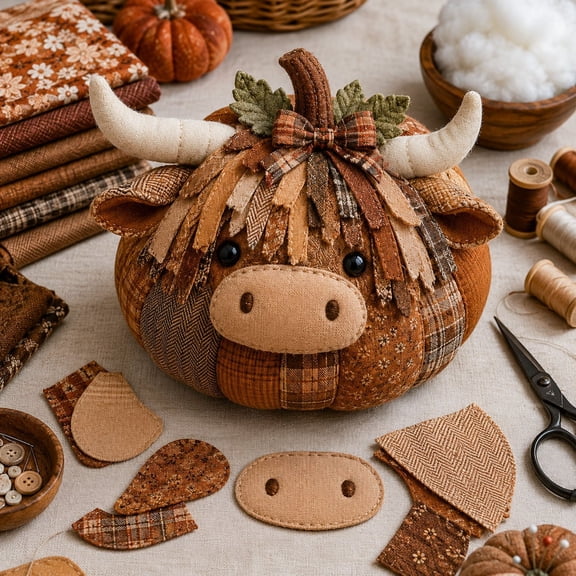 DIY Animal Pumpkin Sewing Kit Fox Owl Cat Bear, Fall Farmhouse Fabric Craft with Pre-Cut Pieces for Halloween Thanksgiving Decor