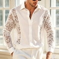 thumbnail image 3 of ShomPort Men's Button Down Shirt Floral Lace See Through Patchwork Collared Long Sleeve Clubwear Going Out Outfits, 3 of 6