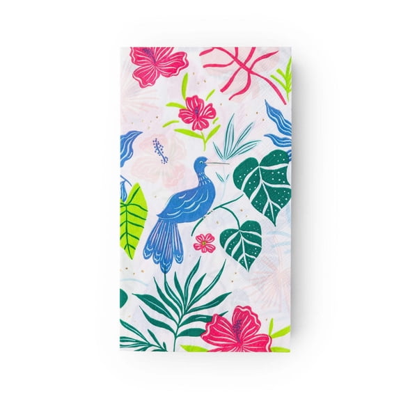 Bonjour Fête Tropical Bird Paper Guest Towel Napkins, Disposable Party Supplies, 20 Count, Summer Pool Party