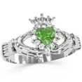 thumbnail image 2 of Claddagh Peridot Diamond Ring In Solid 14k White Gold, 2 of 6