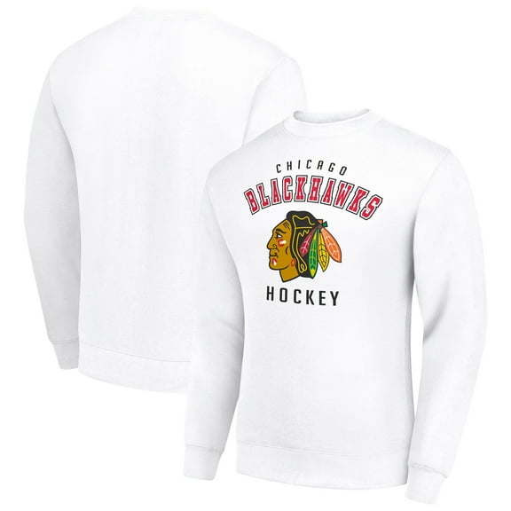 Men's Starter White Chicago Blackhawks Team Logo Fleece Pullover Sweatshirt